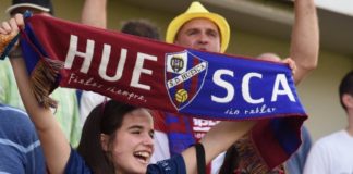 La afición azulgrana acompañará al equipo en el partido de ida del play-off contra el Getafe en el Coliseum. SD Huesca